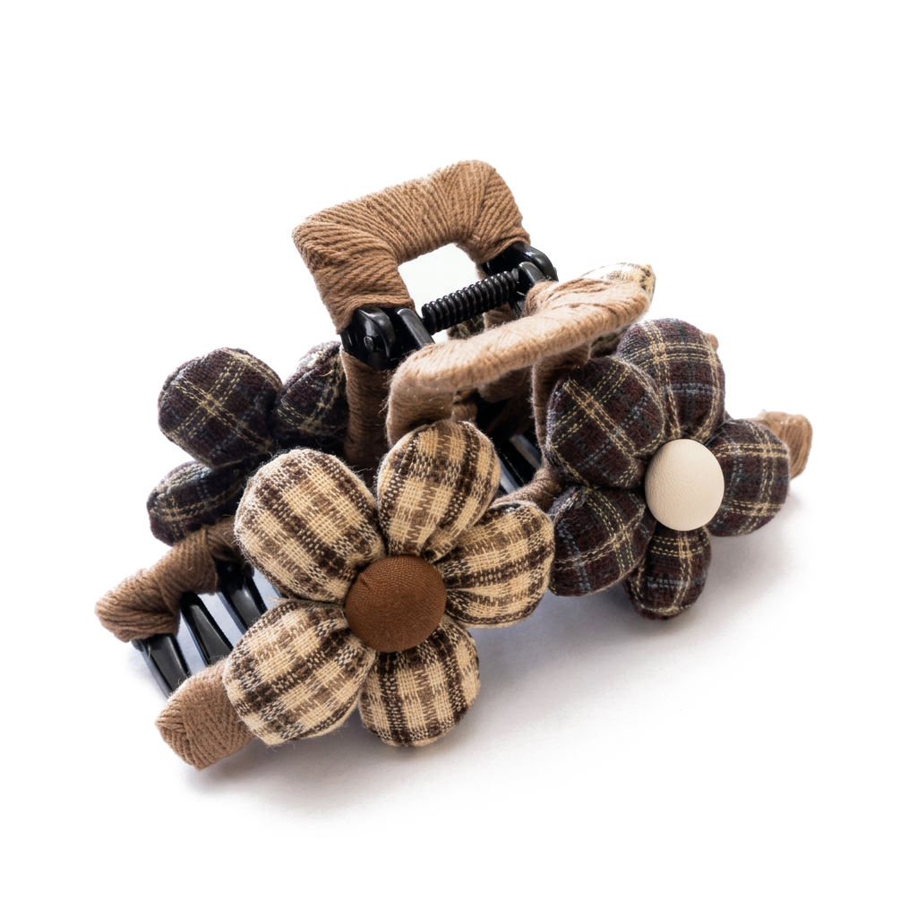 Plaid Floral Fabric Hair Claw Clip