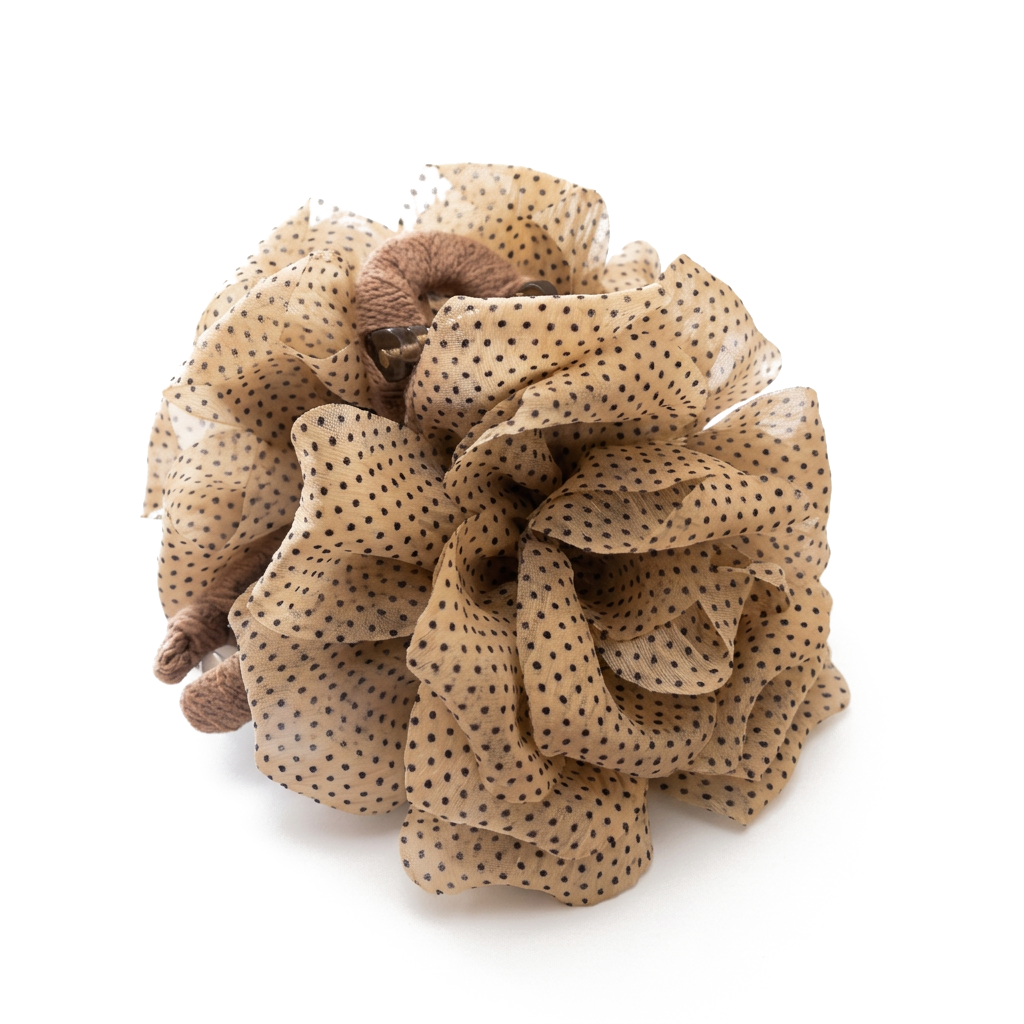 Polka Dot Ruffled Chiffon Floral Hair Claw Clip